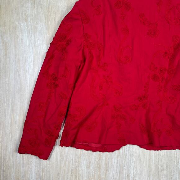 Christopher Banks Red Floral Embroidered Ruffle Trim Button Blazer Jacket XL - Picture 15 of 15